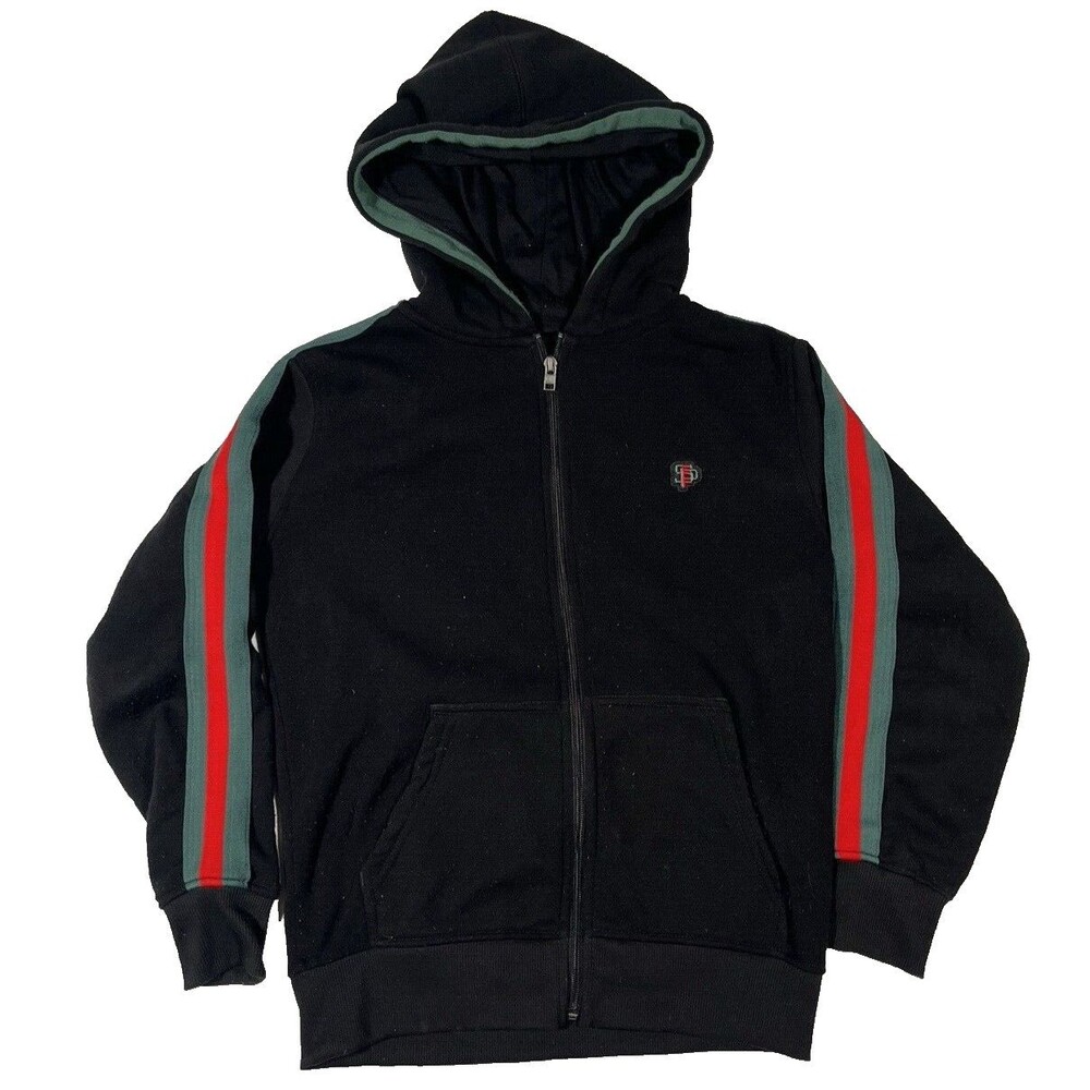 Southpole Zip Up Hoodie Womens Medium Black Red‎ Green Stripe Y2K Streetwear